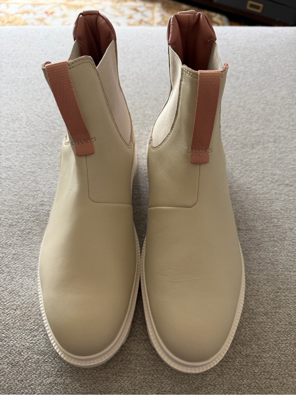 OluKai Hehi Chelsea Booties in Cream with Pink Pull Tabs - Picture 3 of 9